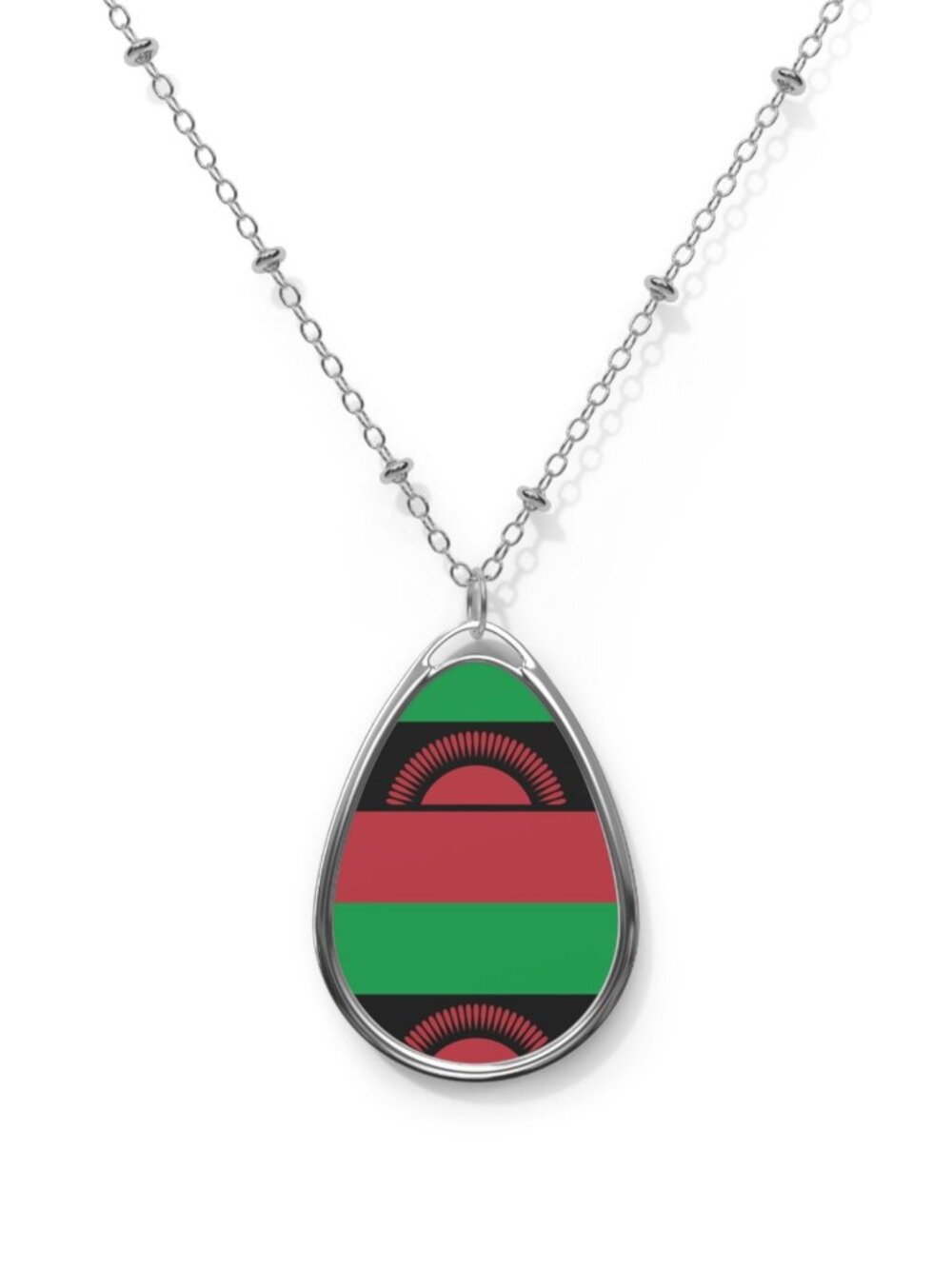Malawi Flag Necklace – Malawian Heritage Oval Pendant - One Size / Silver